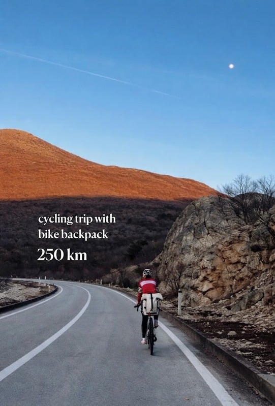 Cycling trip with bike backpack, 250 km