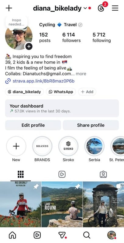 Instagram profile @diana_bikelady